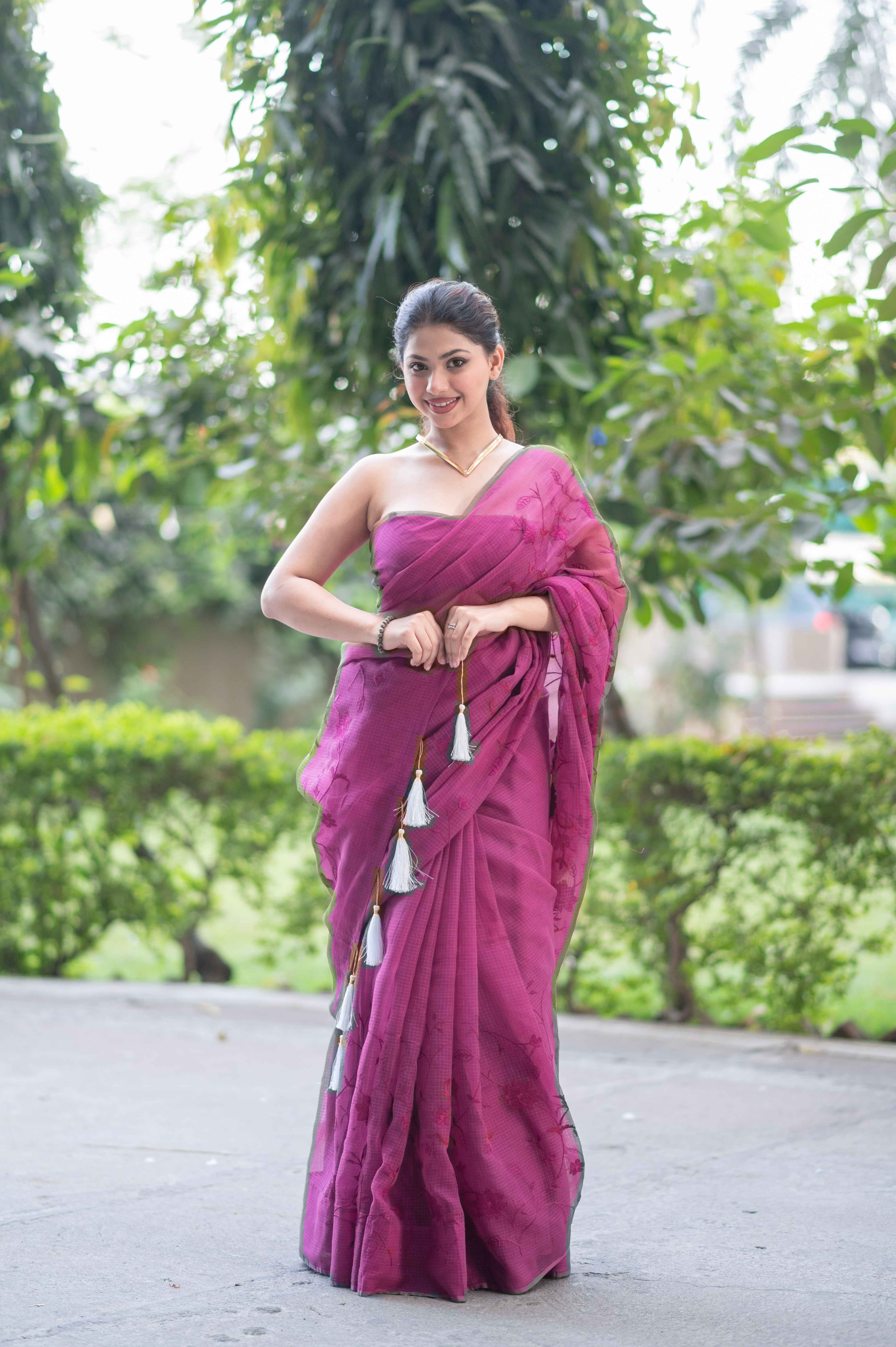 Purple Reign Chic- Kota Doria Saree