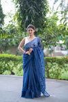 Blue Lagoon Bliss- Emb Kota Doria Saree