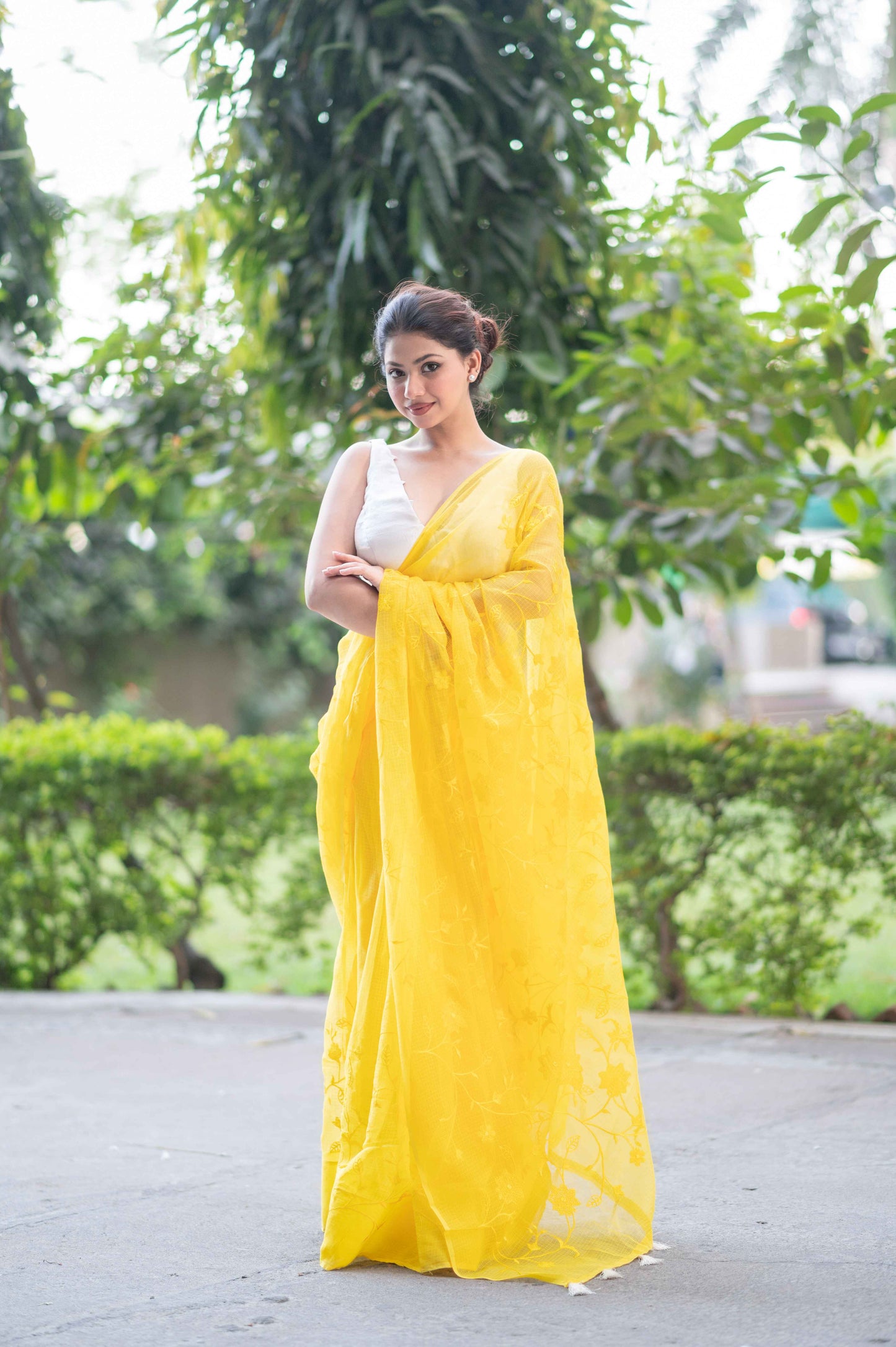 Saffron Sunshine- Yellow Kota Doria Saree