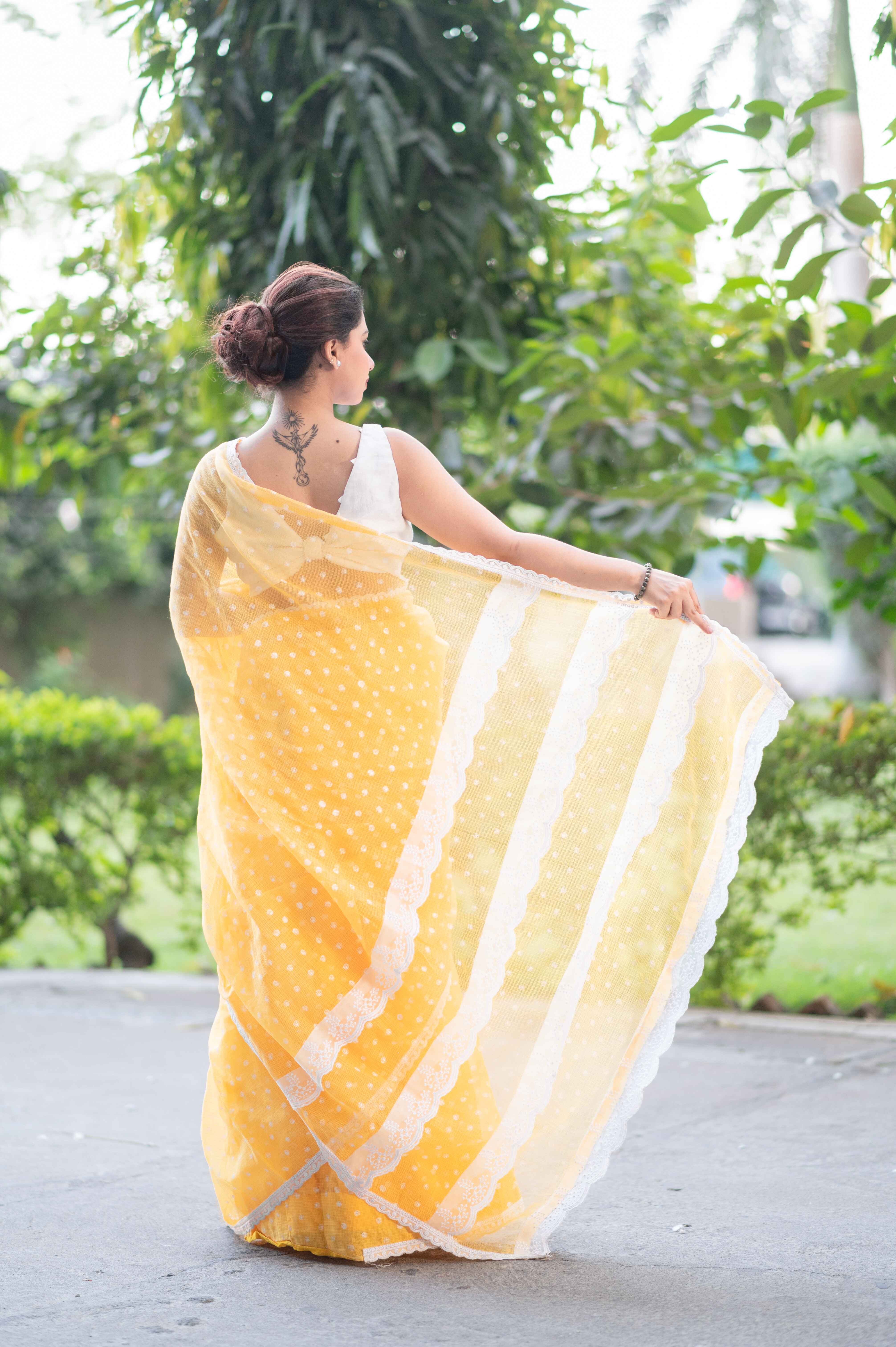 Bindu Re Bindu - Yellow Kota Doria saree