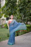 Cerulean Charm - Kota Doria Saree