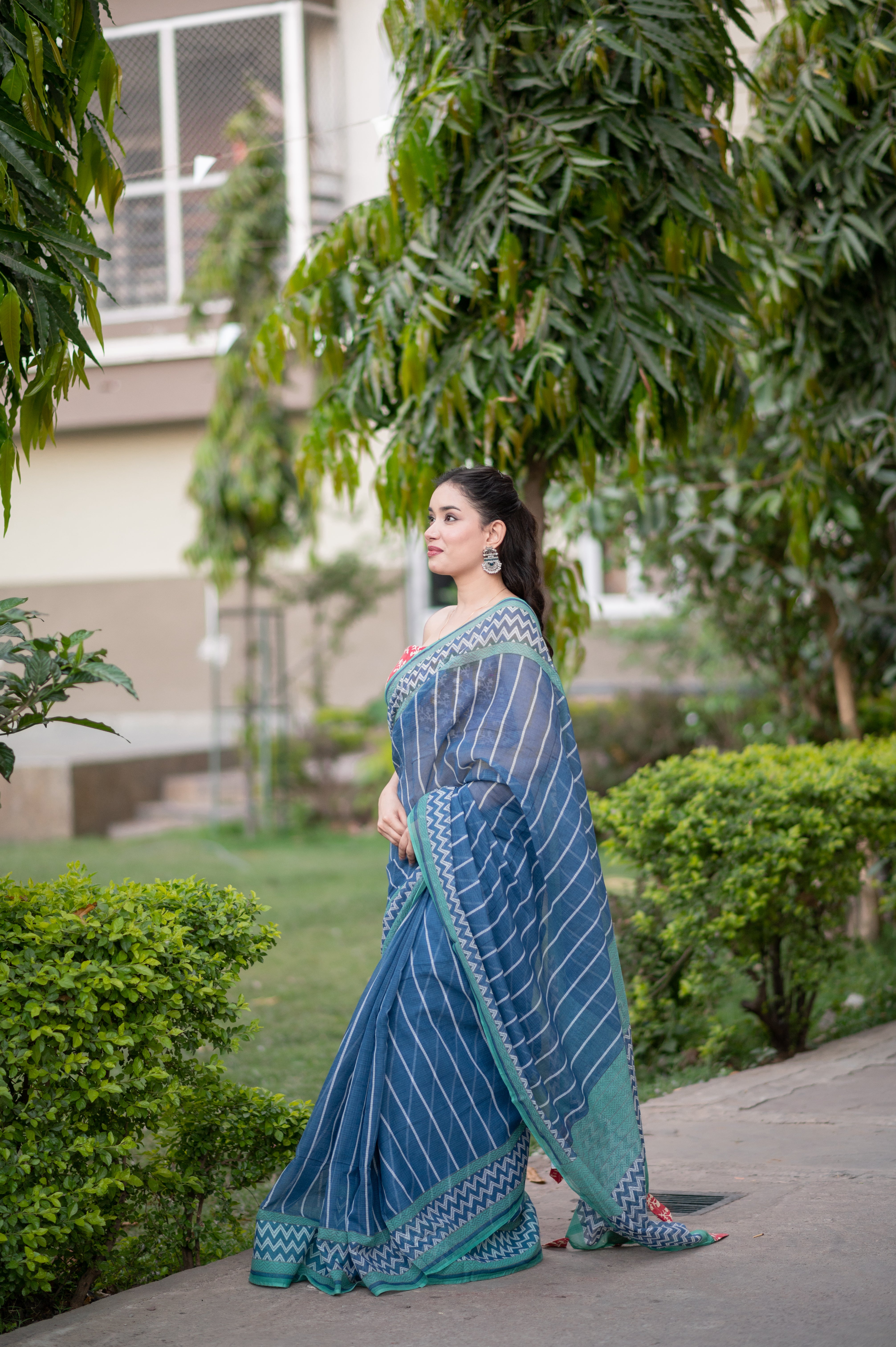 Cerulean Charm - Kota Doria Saree