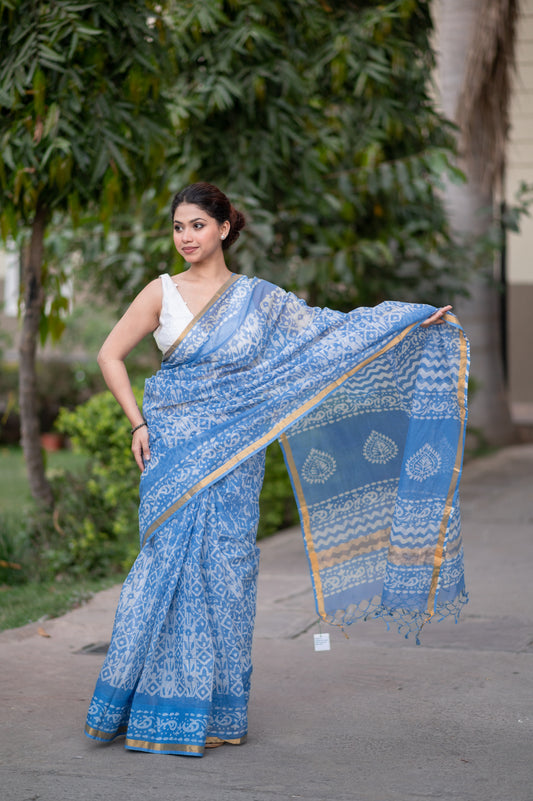 Sapphire Sky- Batik Kota Doria Saree