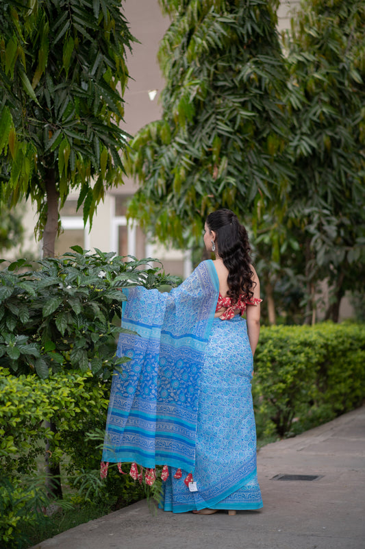 Tranquil Breeze- Kota Doria Saree Set
