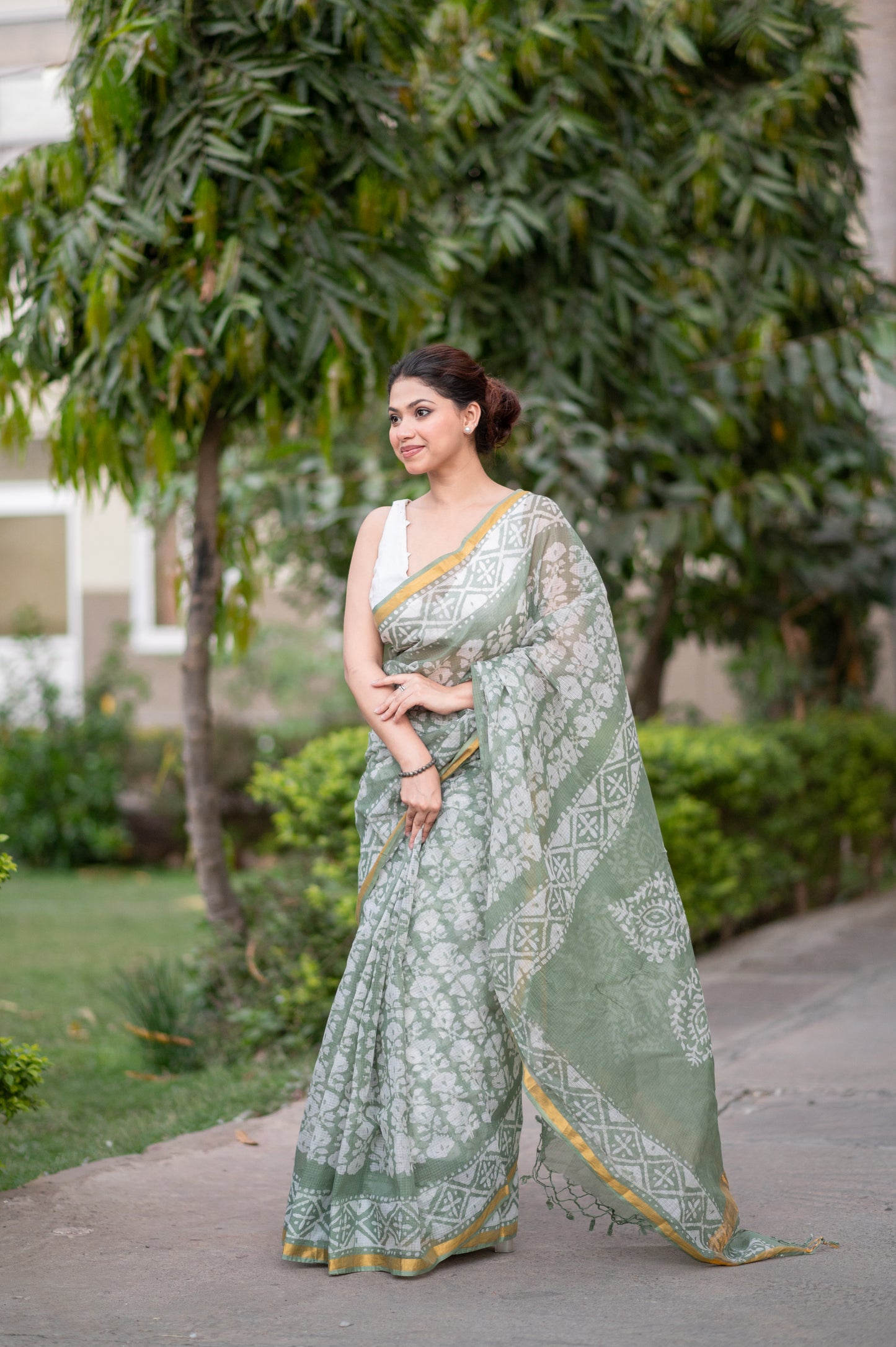 Green Oasis- Batik Kota Doria Saree