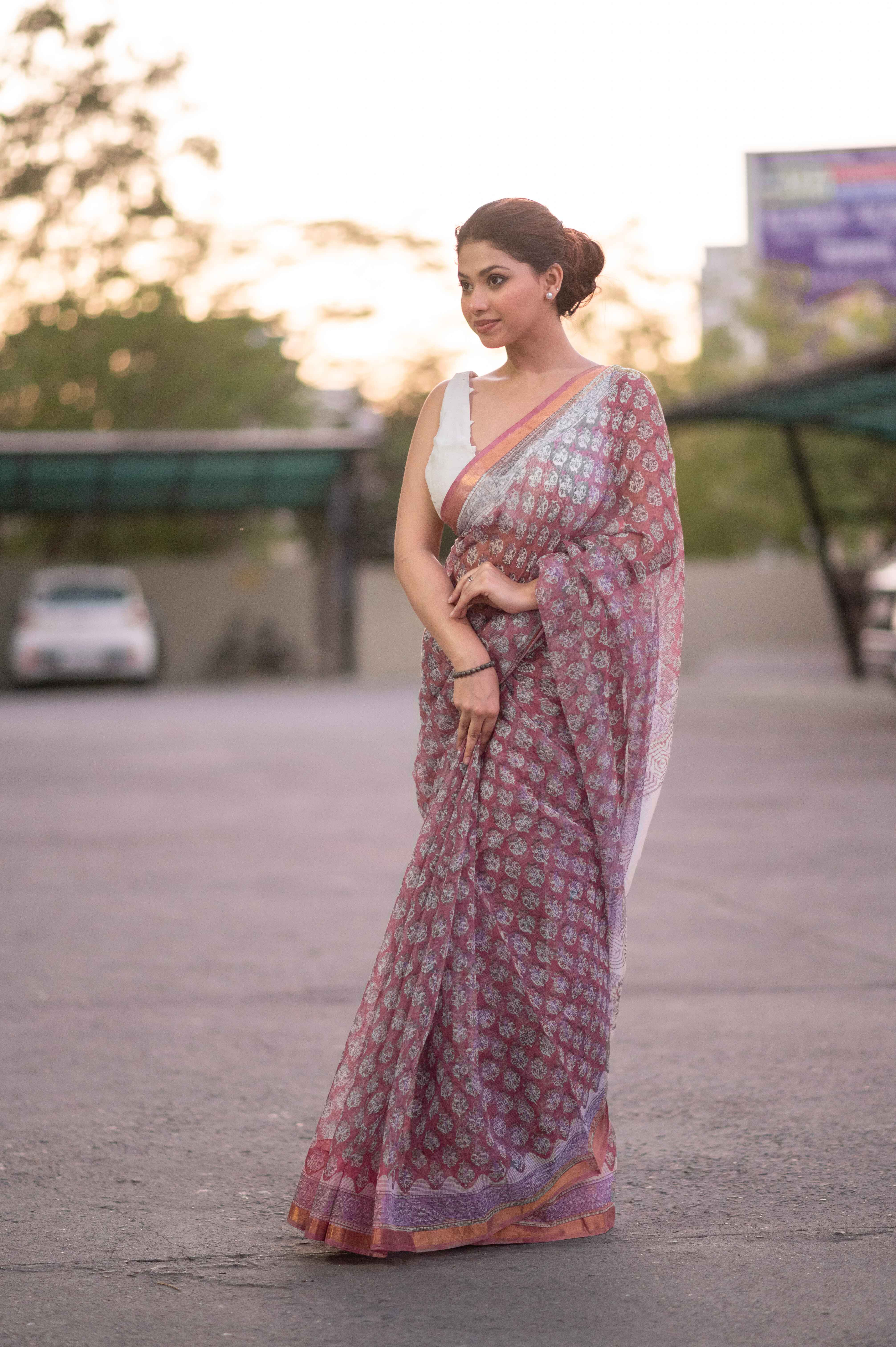 Mauve Orchid- Kota Doria Saree