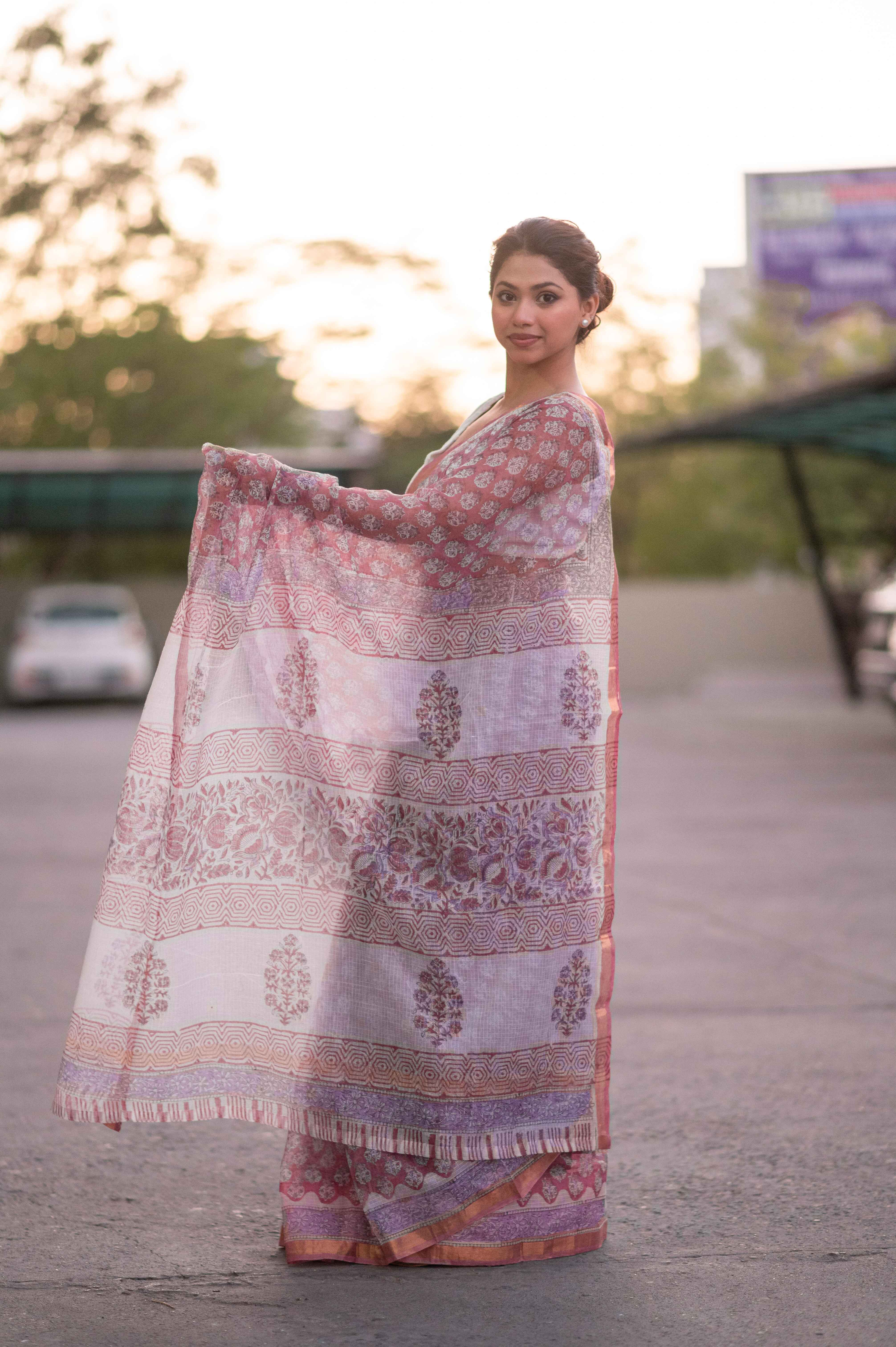 Mauve Orchid- Kota Doria Saree