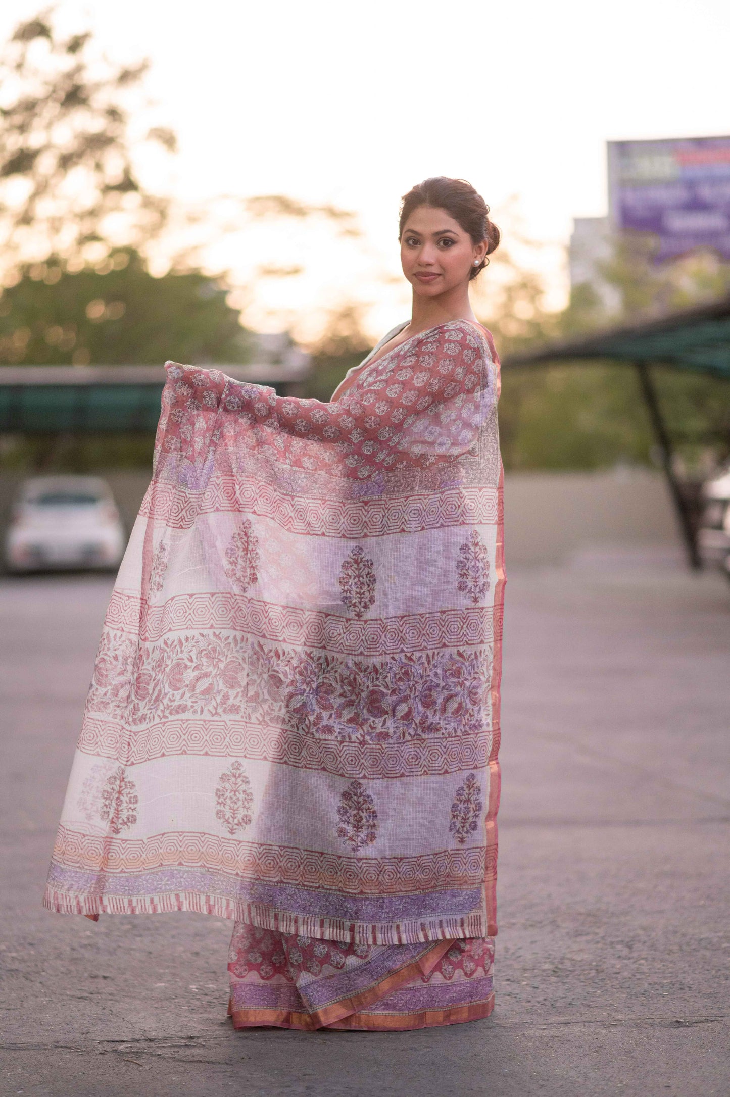 Mauve Orchid- Kota Doria Saree