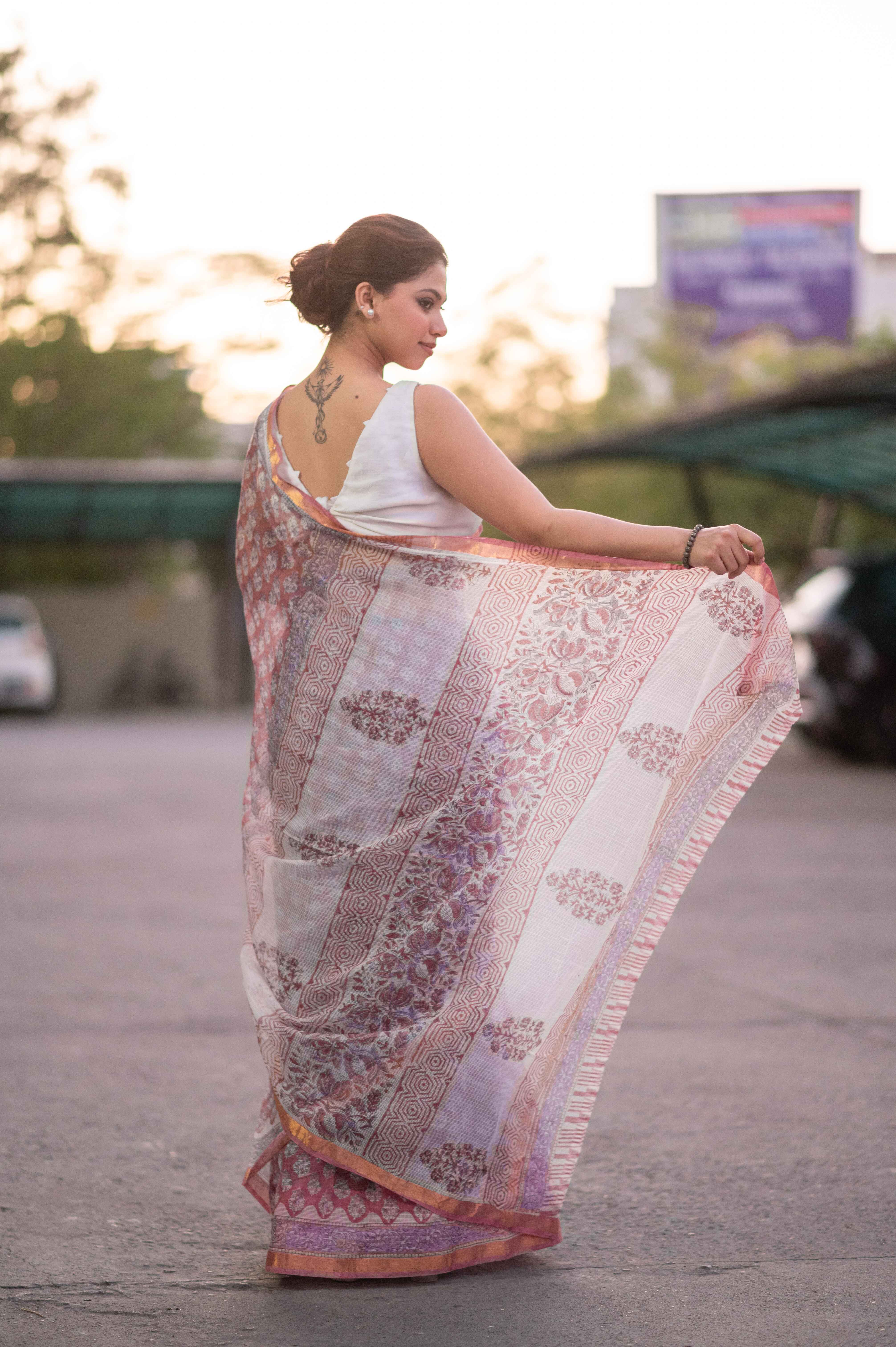 Mauve Orchid- Kota Doria Saree