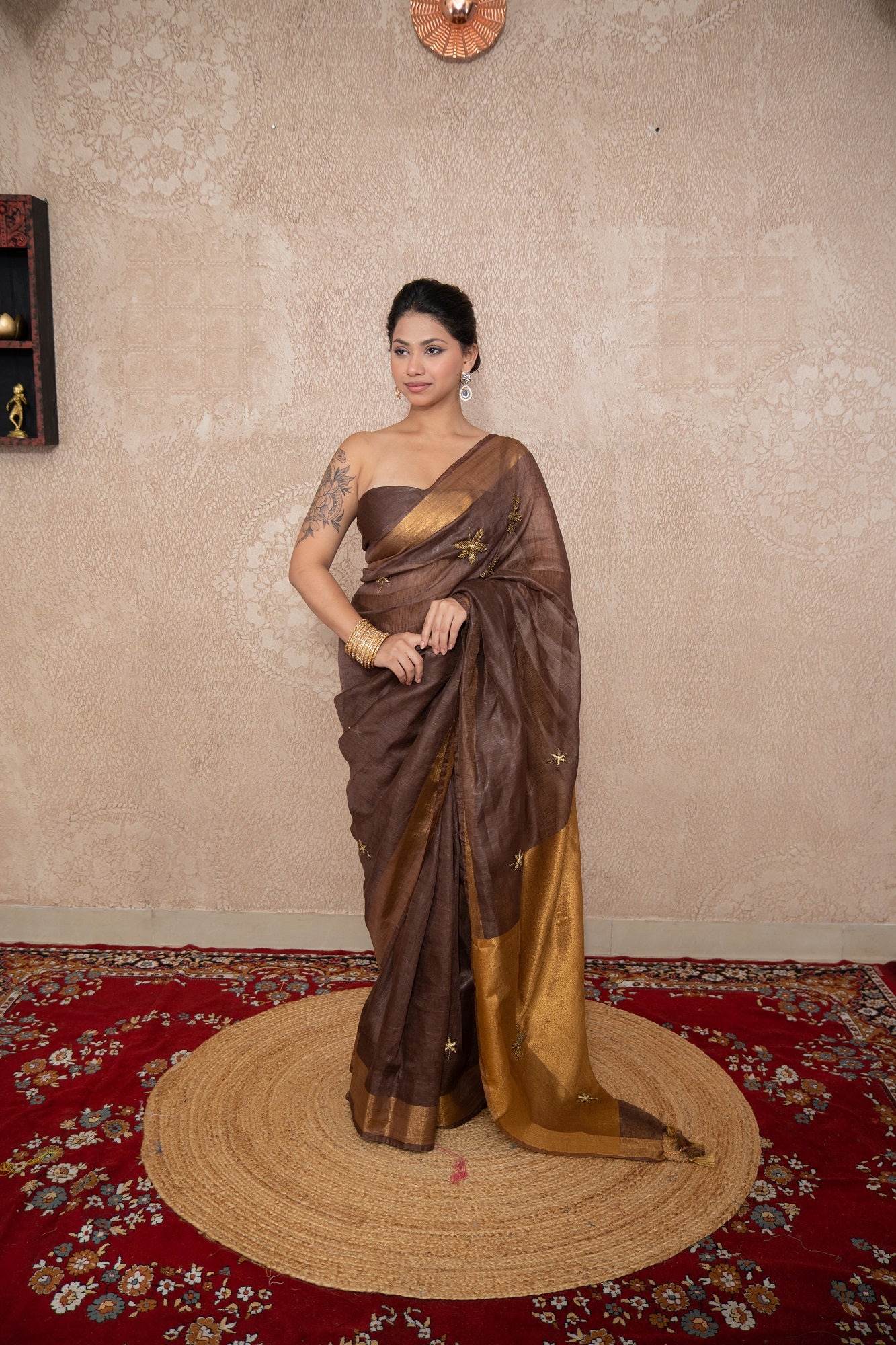 Devangi- Brown Saree with hand embroidery