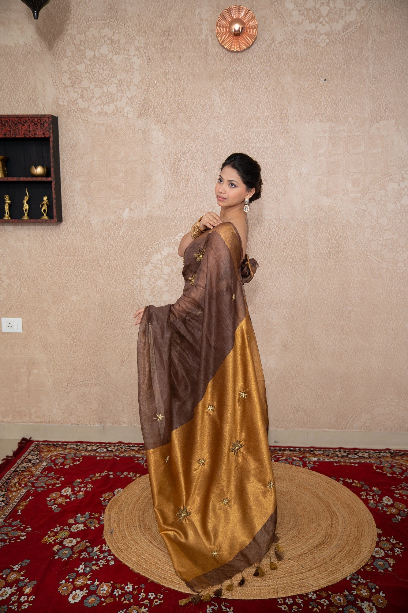 Devangi- Brown Saree with hand embroidery