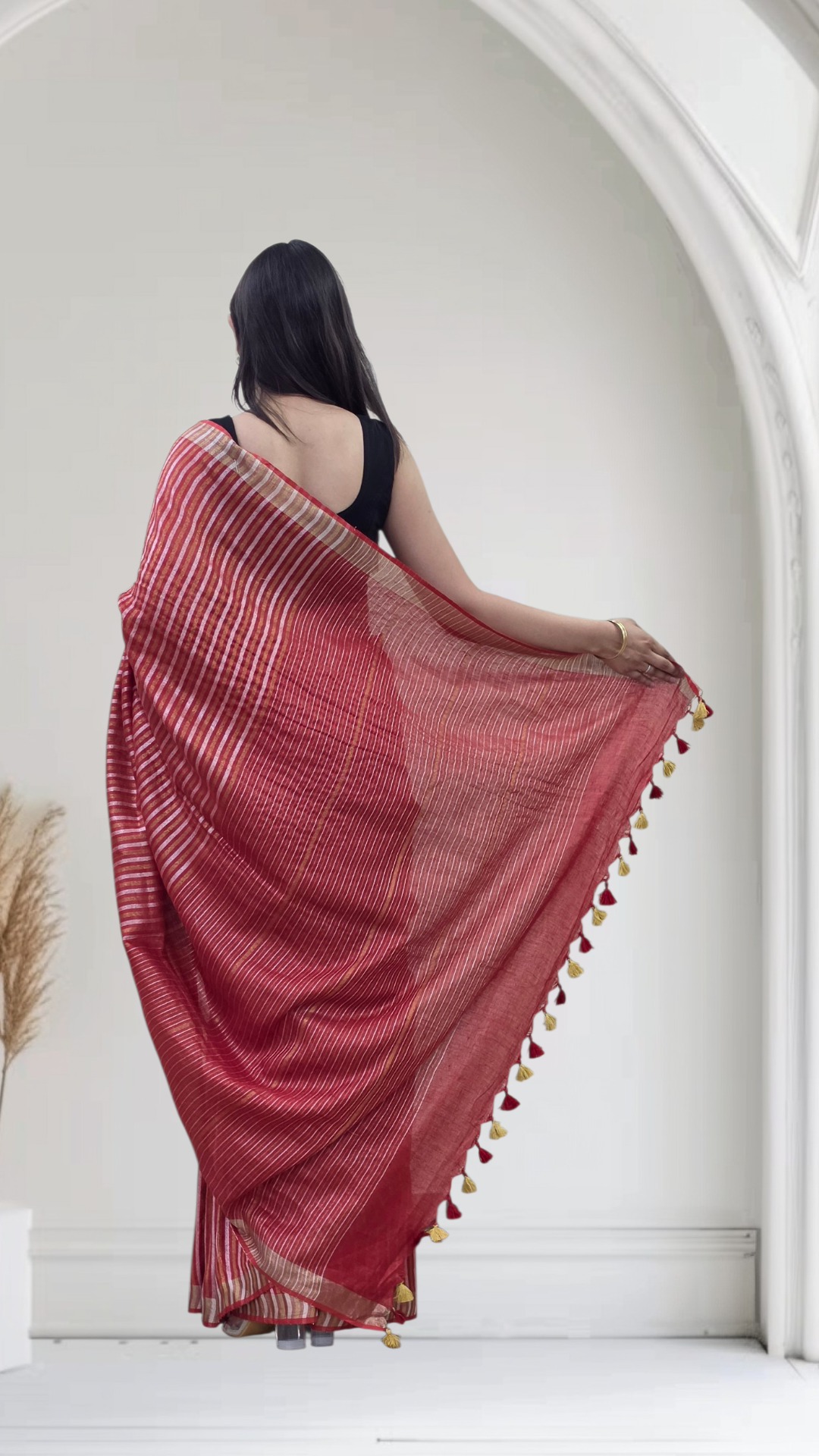 Devyani - Red Striped Linen Saree