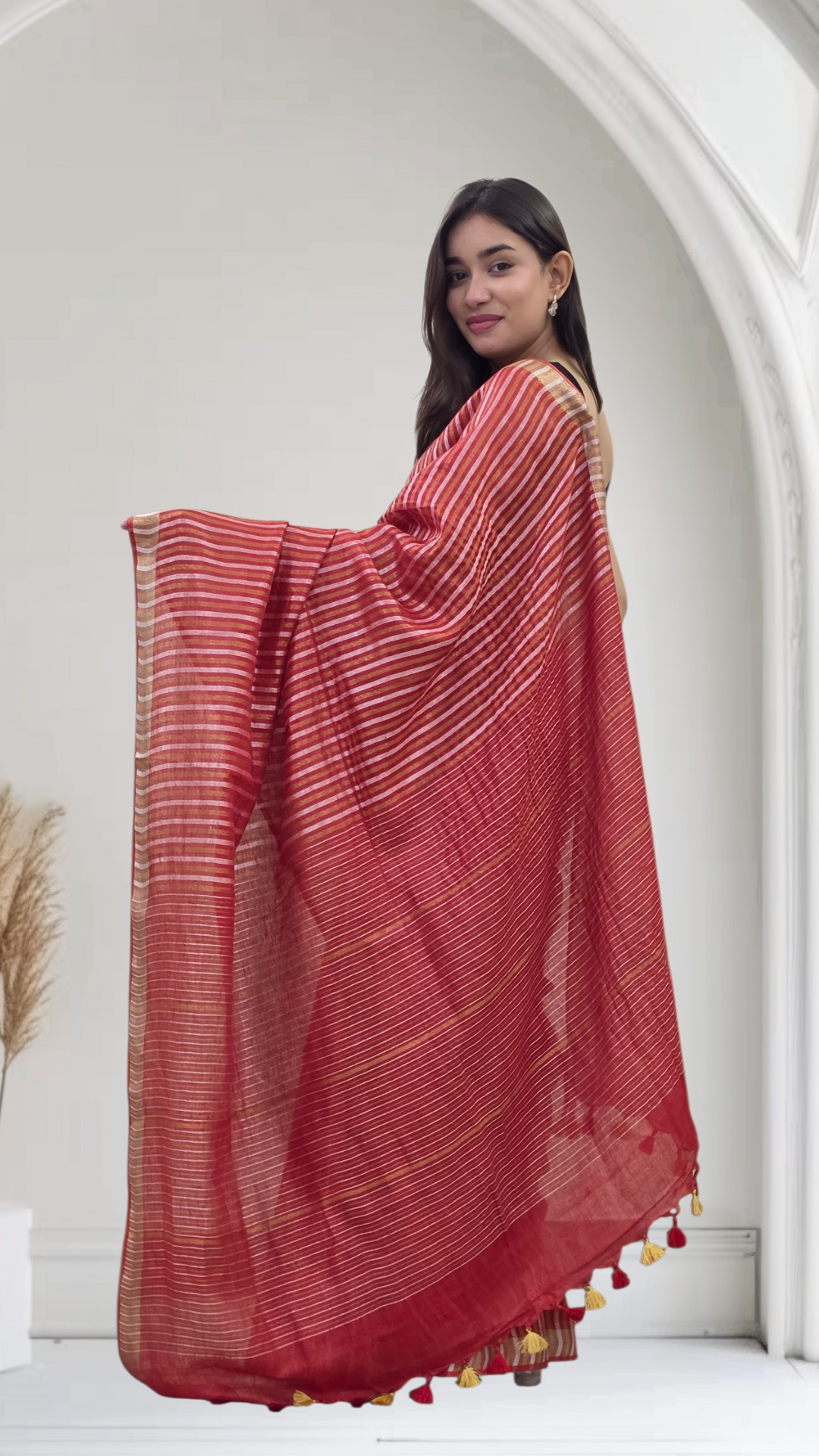 Devyani - Red Striped Linen Saree