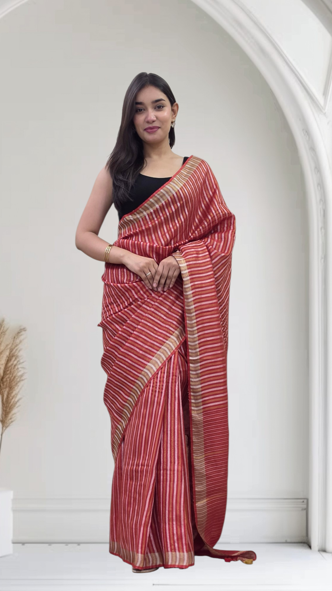 Devyani - Red Striped Linen Saree
