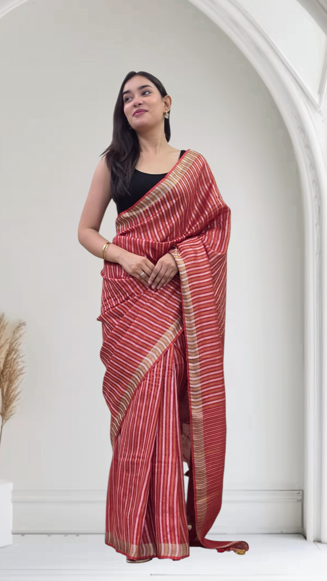 Devyani - Red Striped Linen Saree