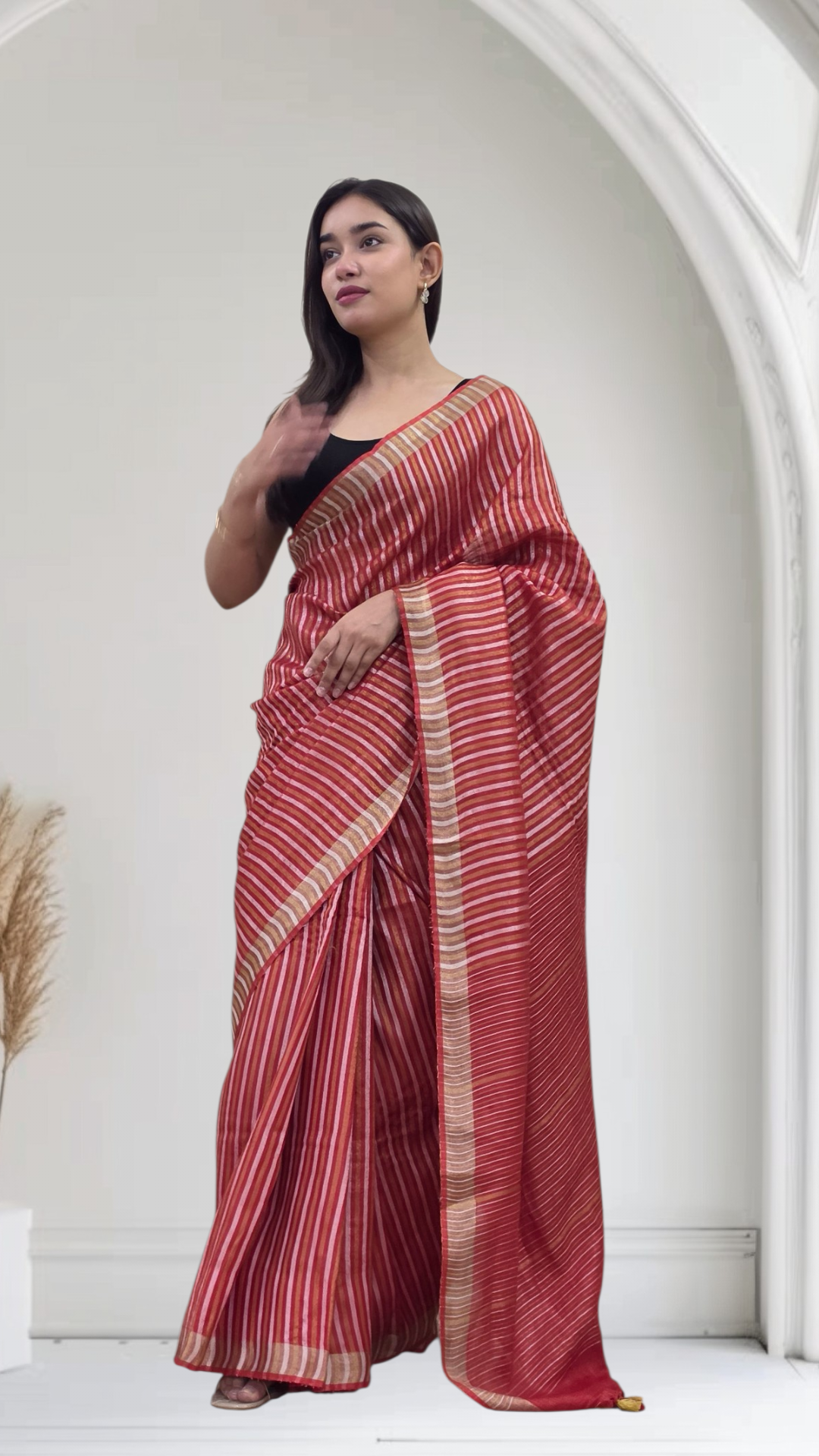 Devyani - Red Striped Linen Saree