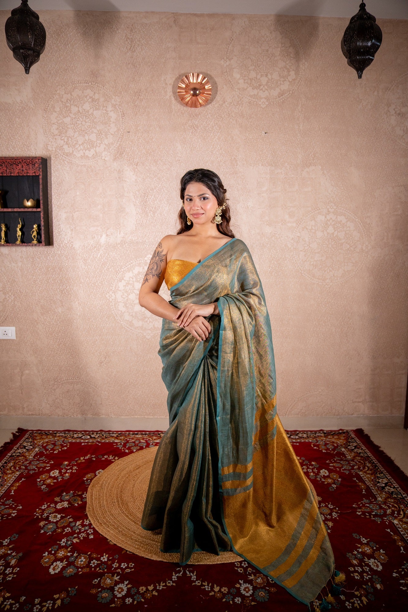 Dhriti- Green Saree with zari stripes