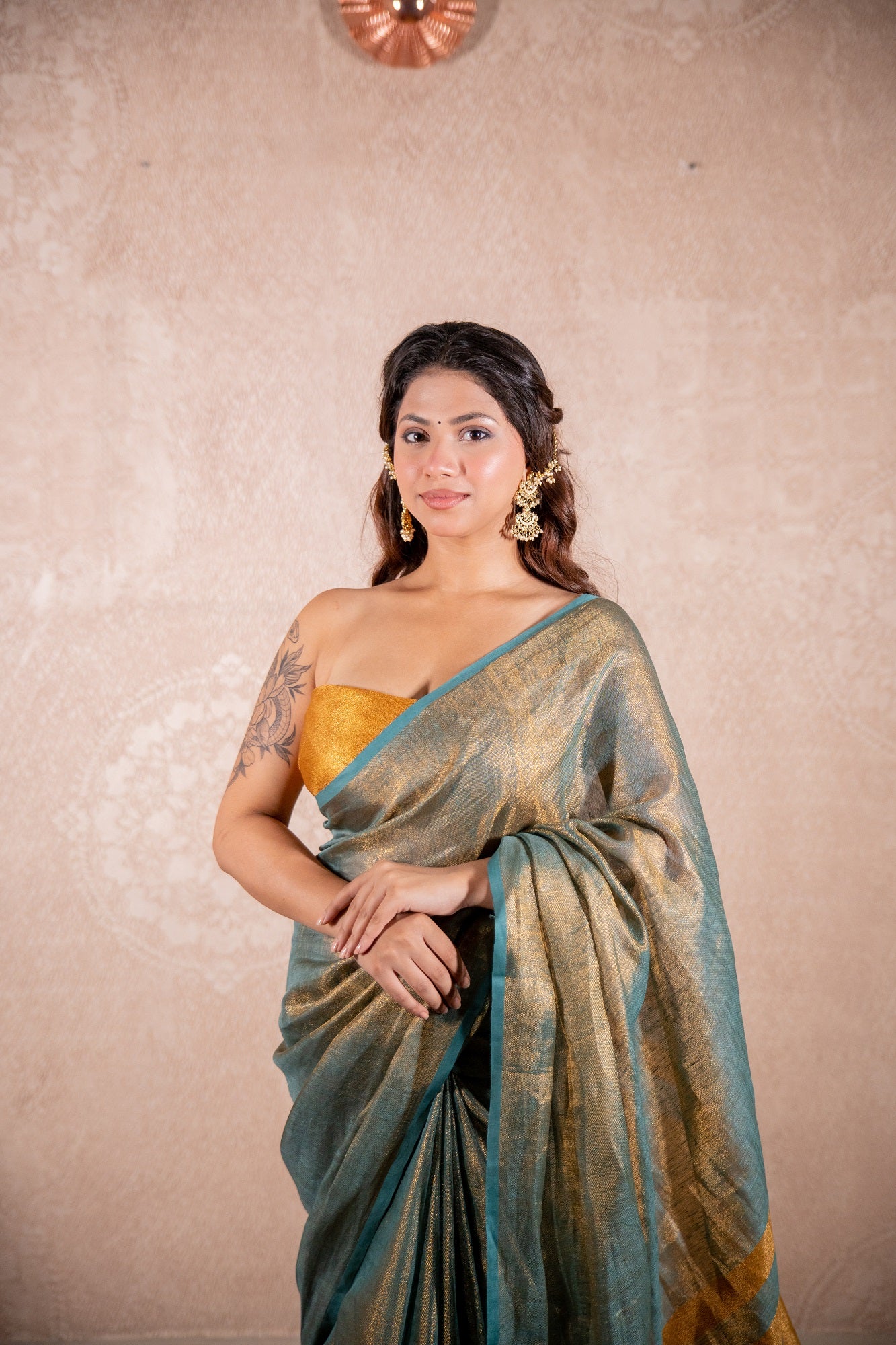 Dhriti- Green Saree with zari stripes
