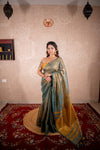 Dhriti- Green Saree with zari stripes