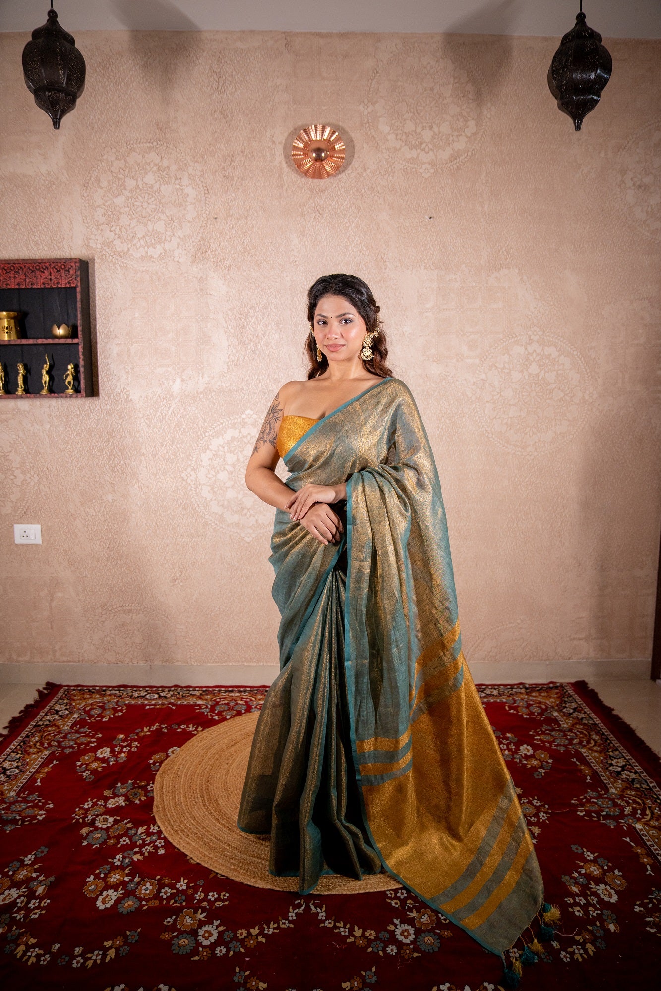 Dhriti- Green Saree with zari stripes