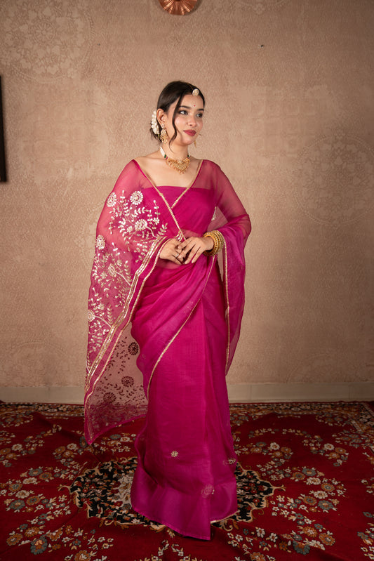 Divyana- Pink Gota Jaal Saree