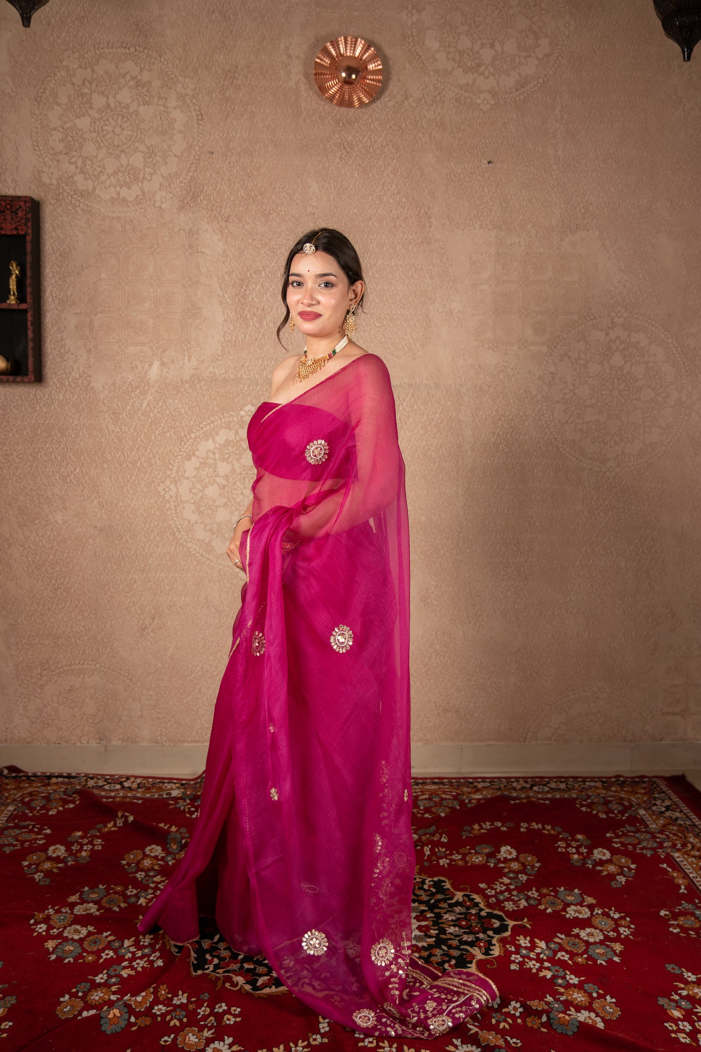 Divyana- Pink Gota Jaal Saree