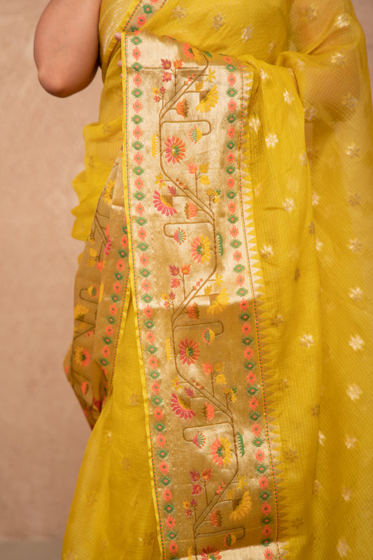 Diya- Yellow Kota Silk Saree