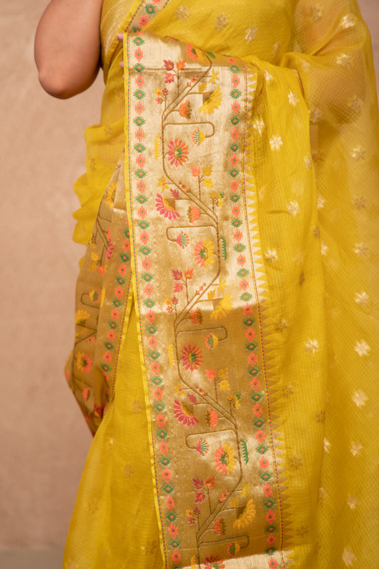 Diya- Yellow Kota Silk Saree