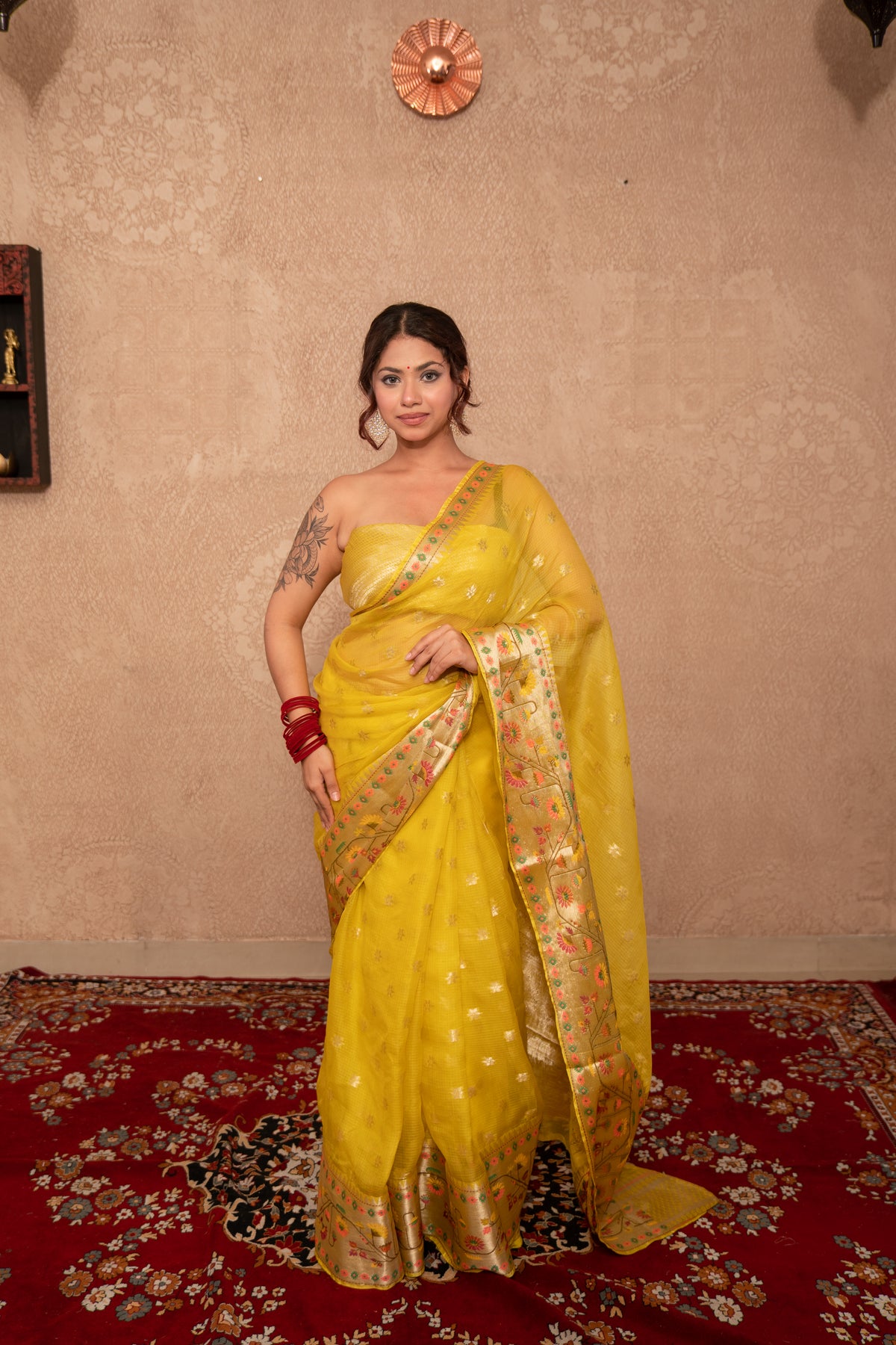 Diya- Yellow Kota Silk Saree