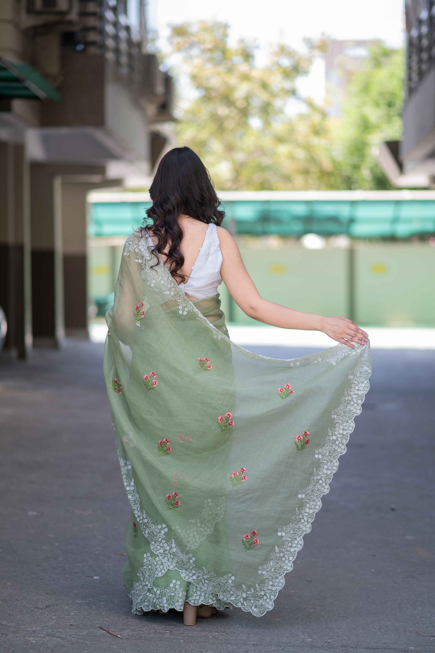 Fern Delight- Green Kota Doria Saree
