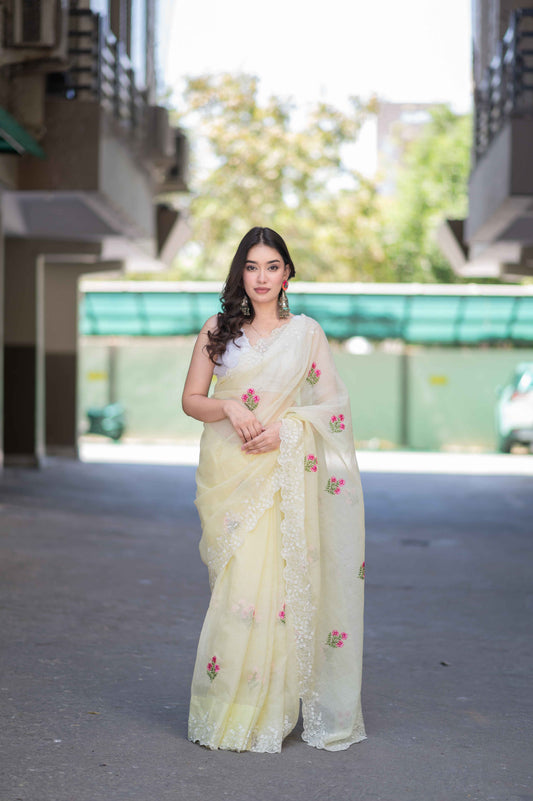 Golden Charm- Yellow Kota Doria Saree