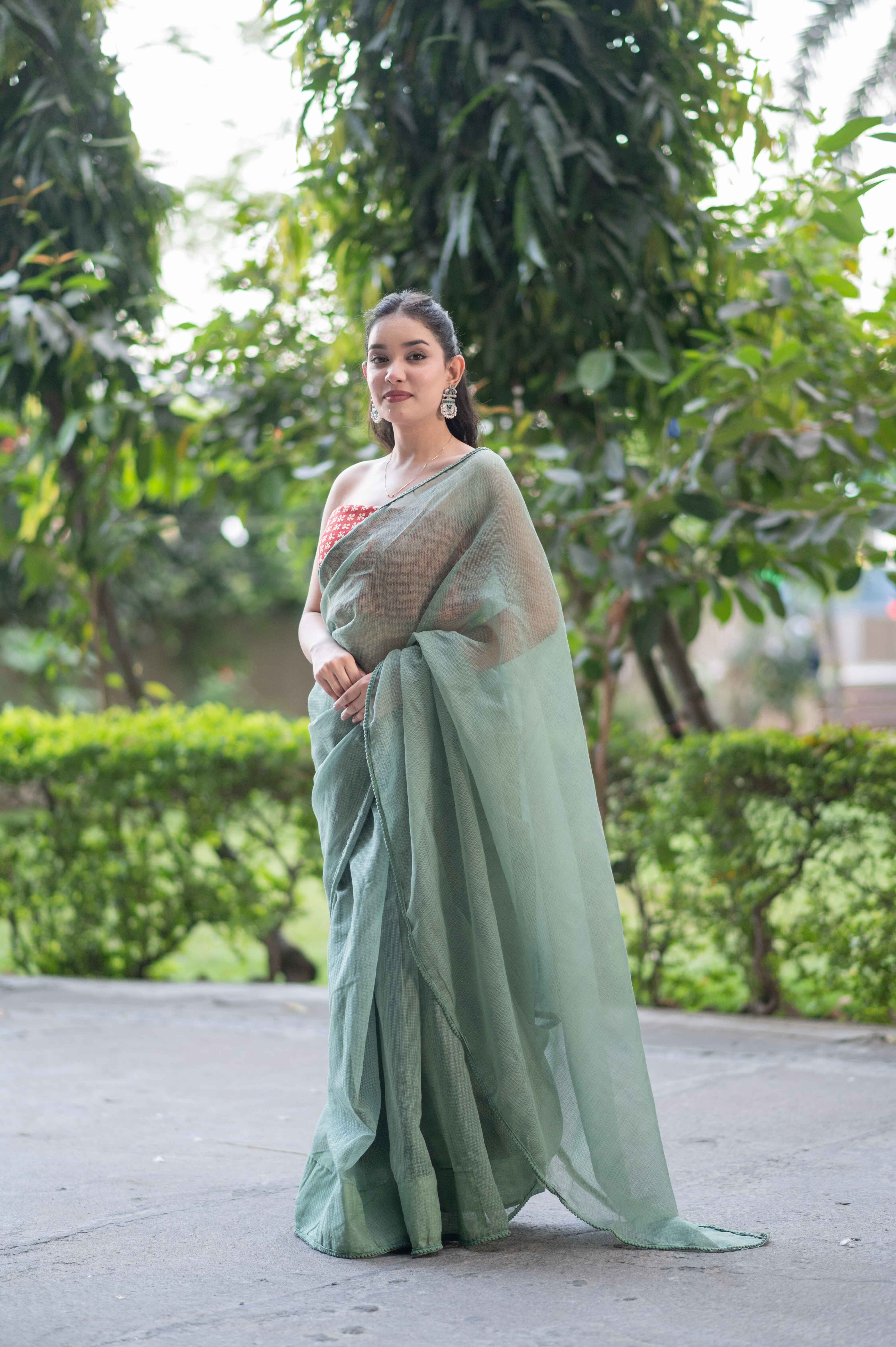 Green Lush- Kota Doria Saree