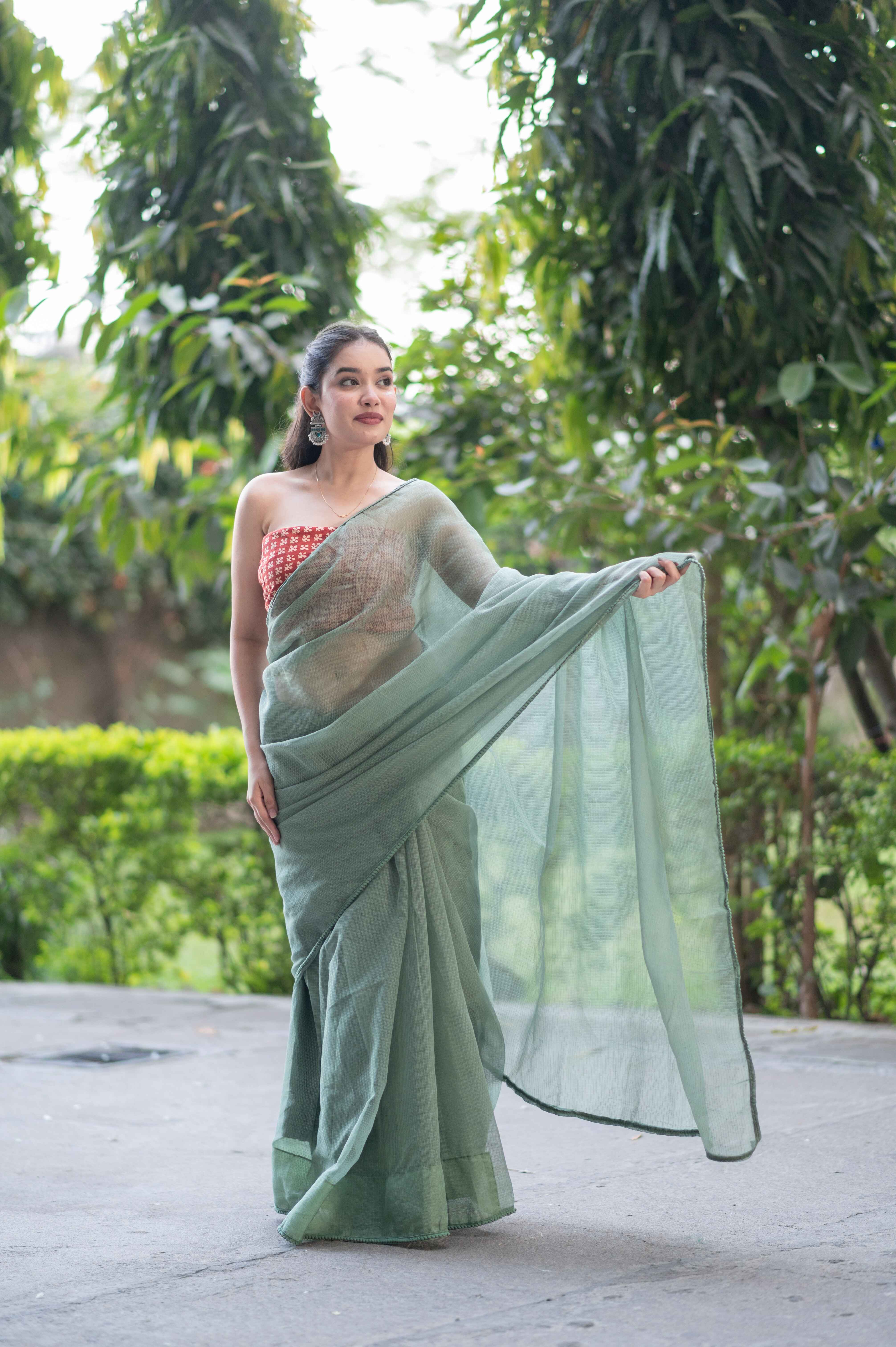 Green Lush- Kota Doria Saree