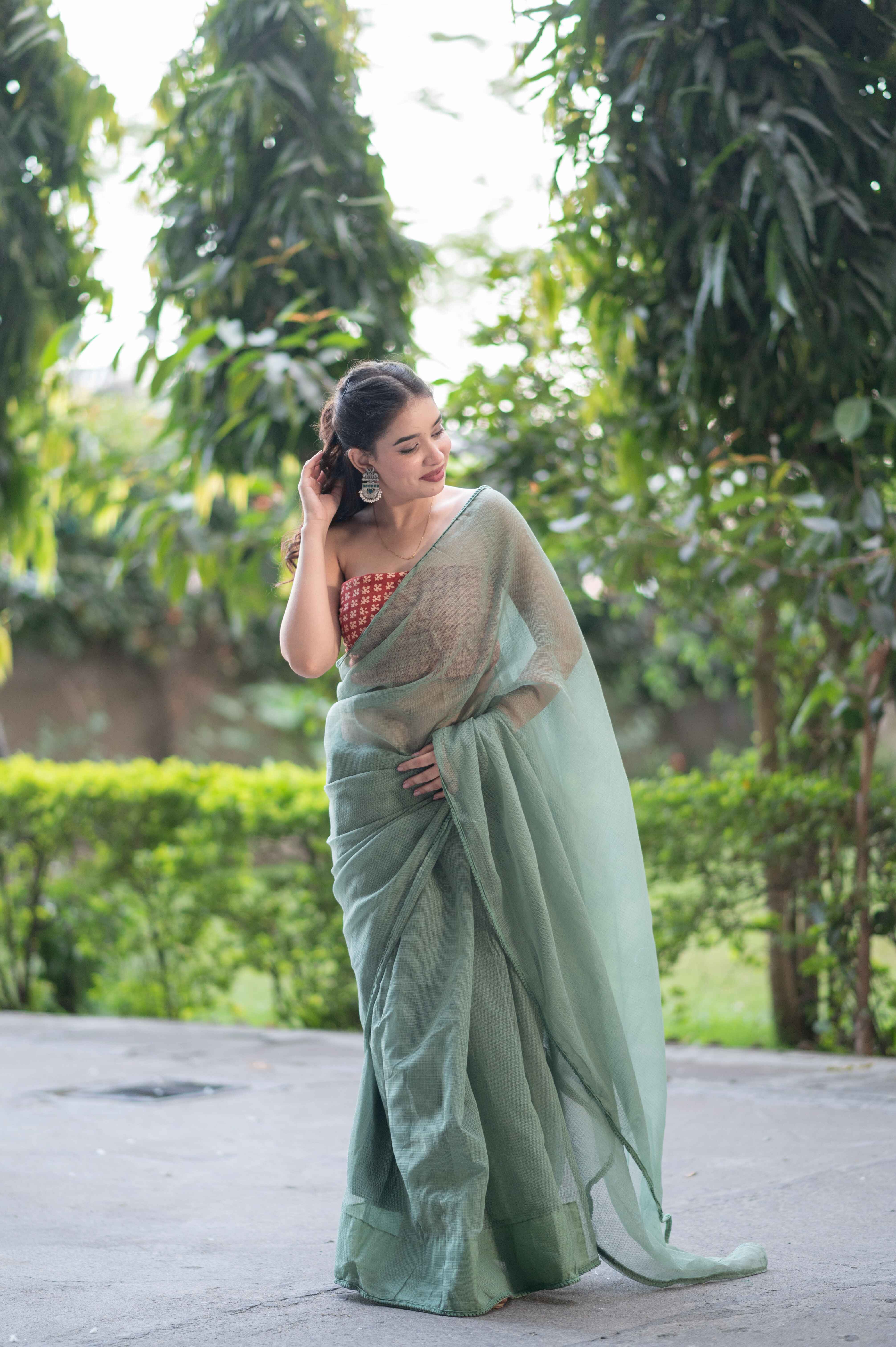 Green Lush- Kota Doria Saree