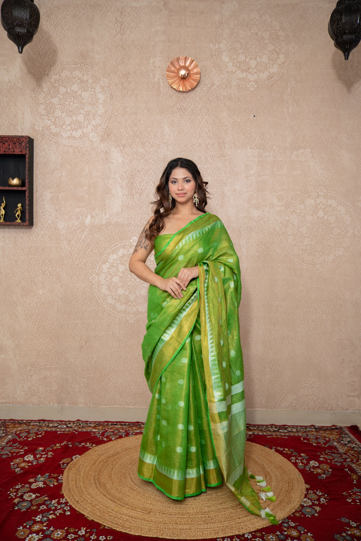 Green Shine- Zari Linen Saree