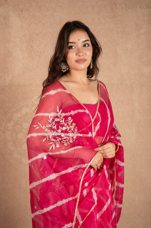 Gulsheen- Pink Leheriya Kota Silk saree