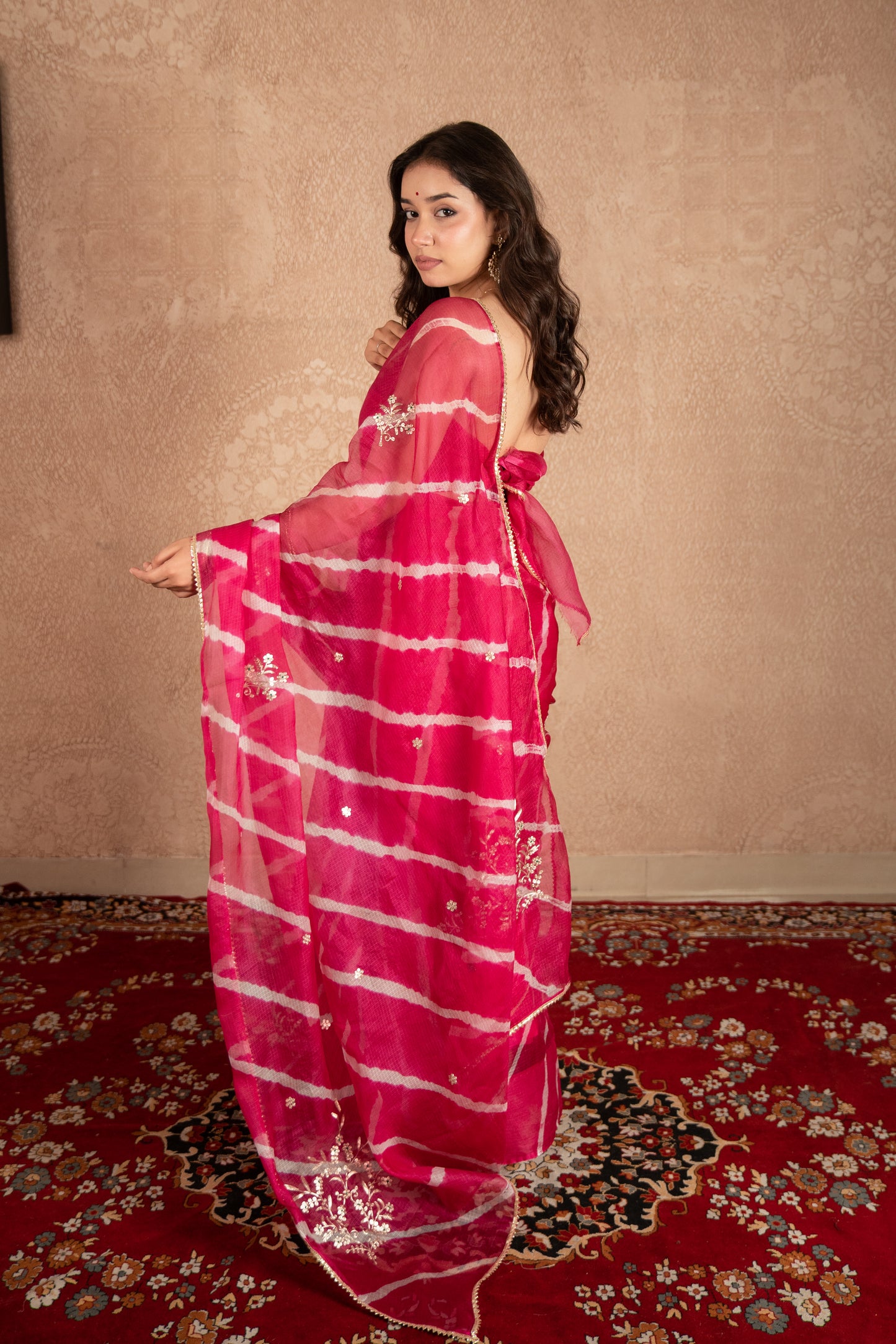 Gulsheen- Pink Leheriya Kota Silk saree