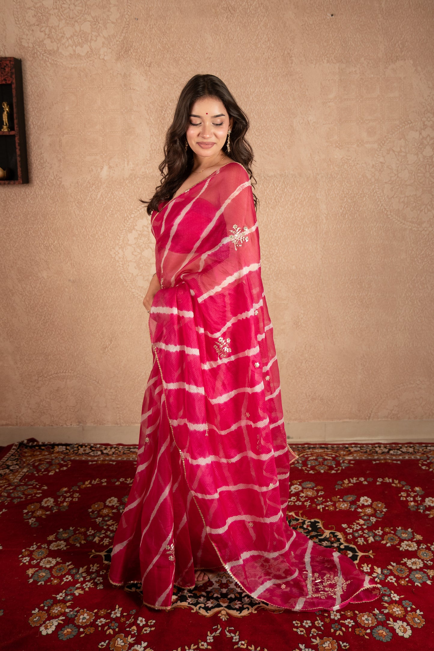 Gulsheen- Pink Leheriya Kota Silk saree