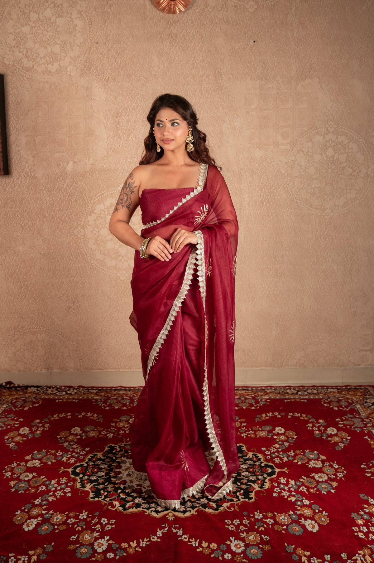 Heer - Maroon Buti work kota silks saree