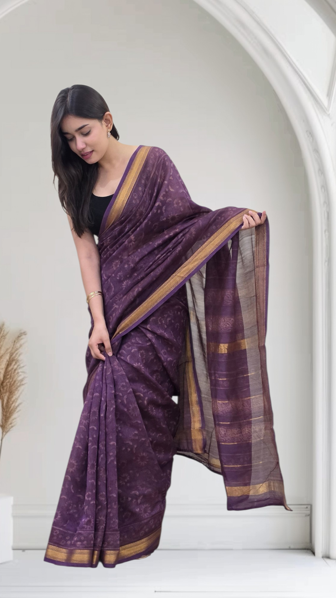 Indu - Purple Maheshwari Silk Saree
