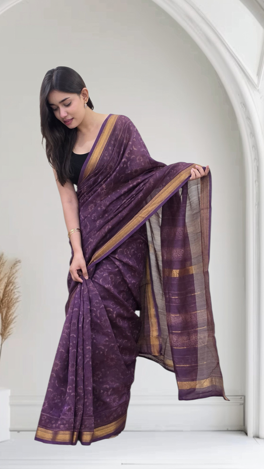 Indu - Purple Maheshwari Silk Saree