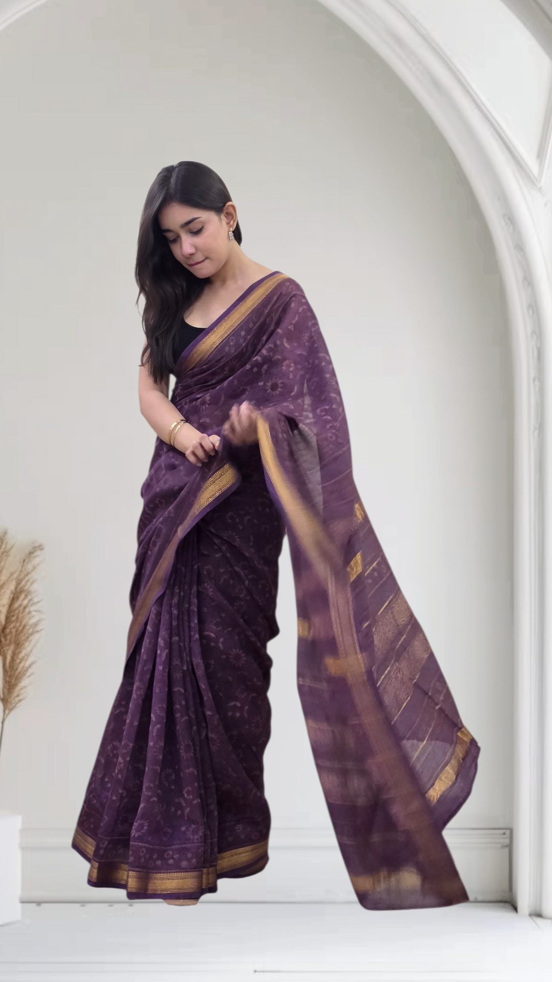 Indu - Purple Maheshwari Silk Saree