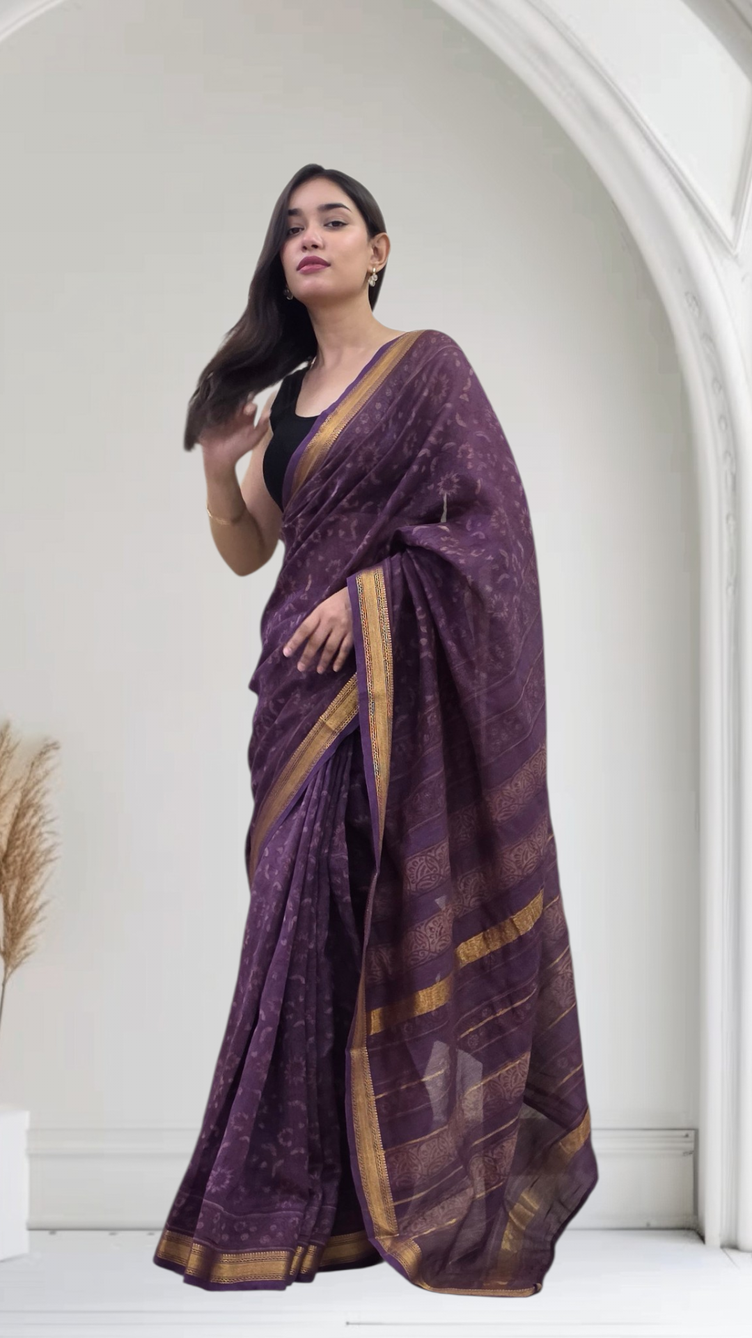 Indu - Purple Maheshwari Silk Saree