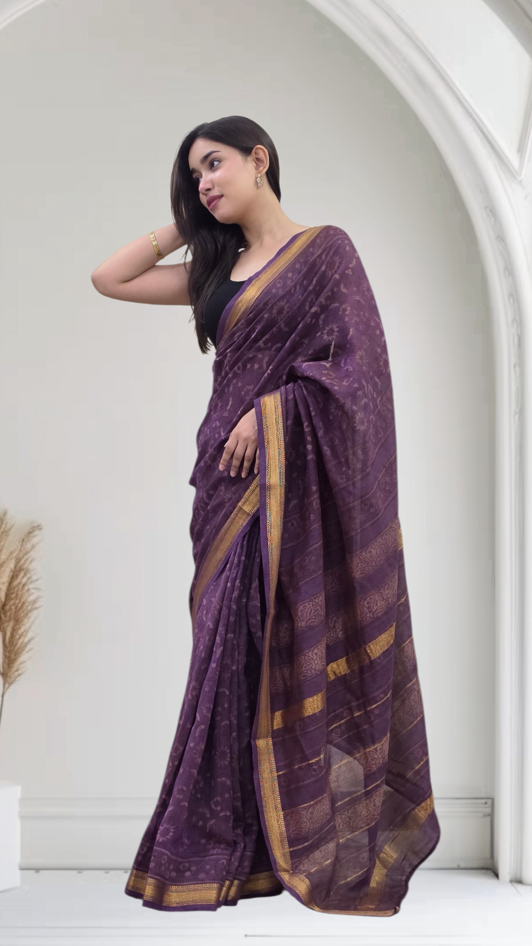 Indu - Purple Maheshwari Silk Saree
