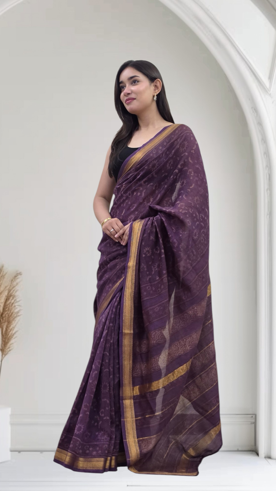 Indu - Purple Maheshwari Silk Saree