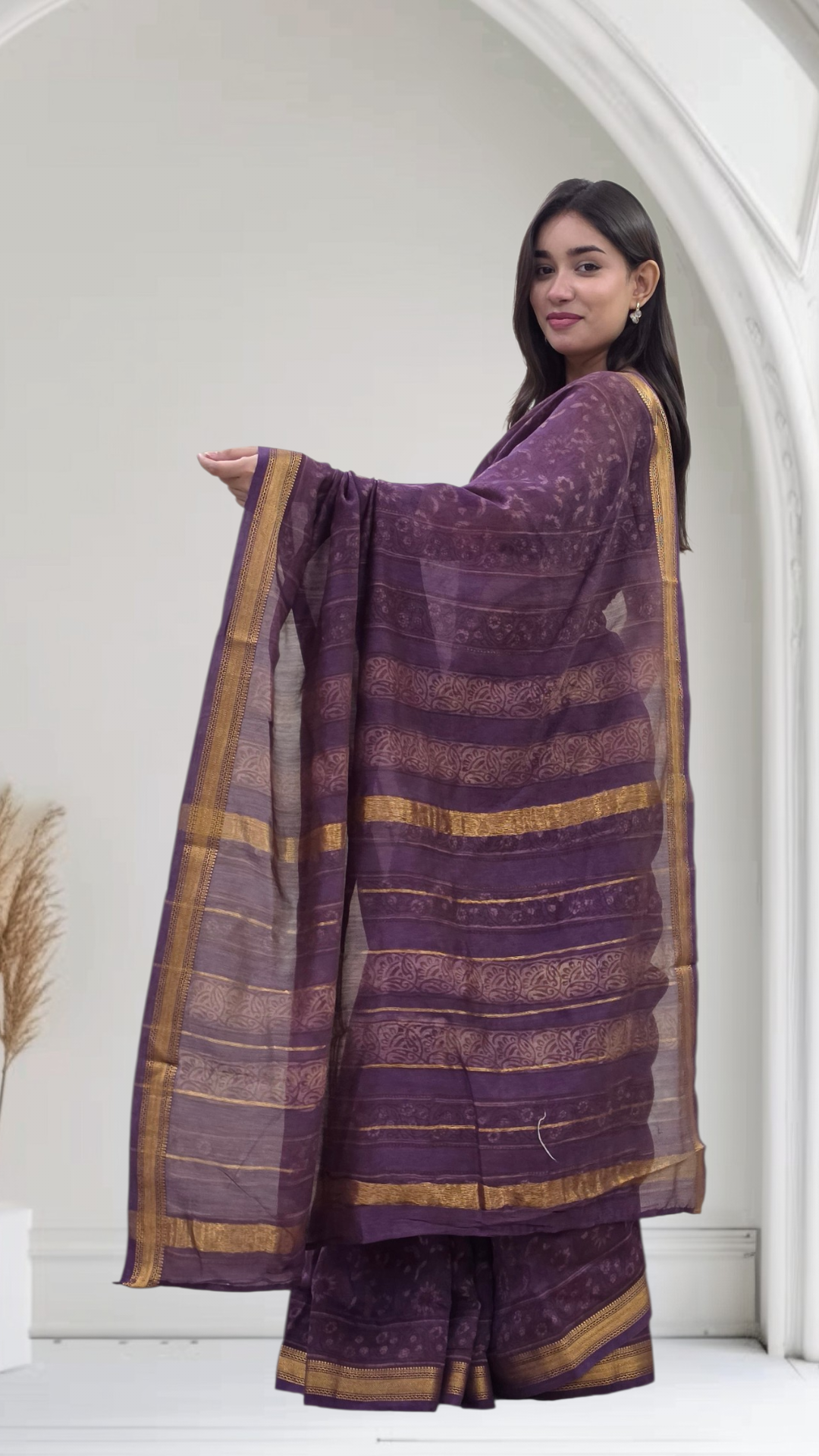 Indu - Purple Maheshwari Silk Saree