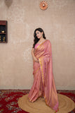 Indulekha- Pink Striped Zari Linen Saree