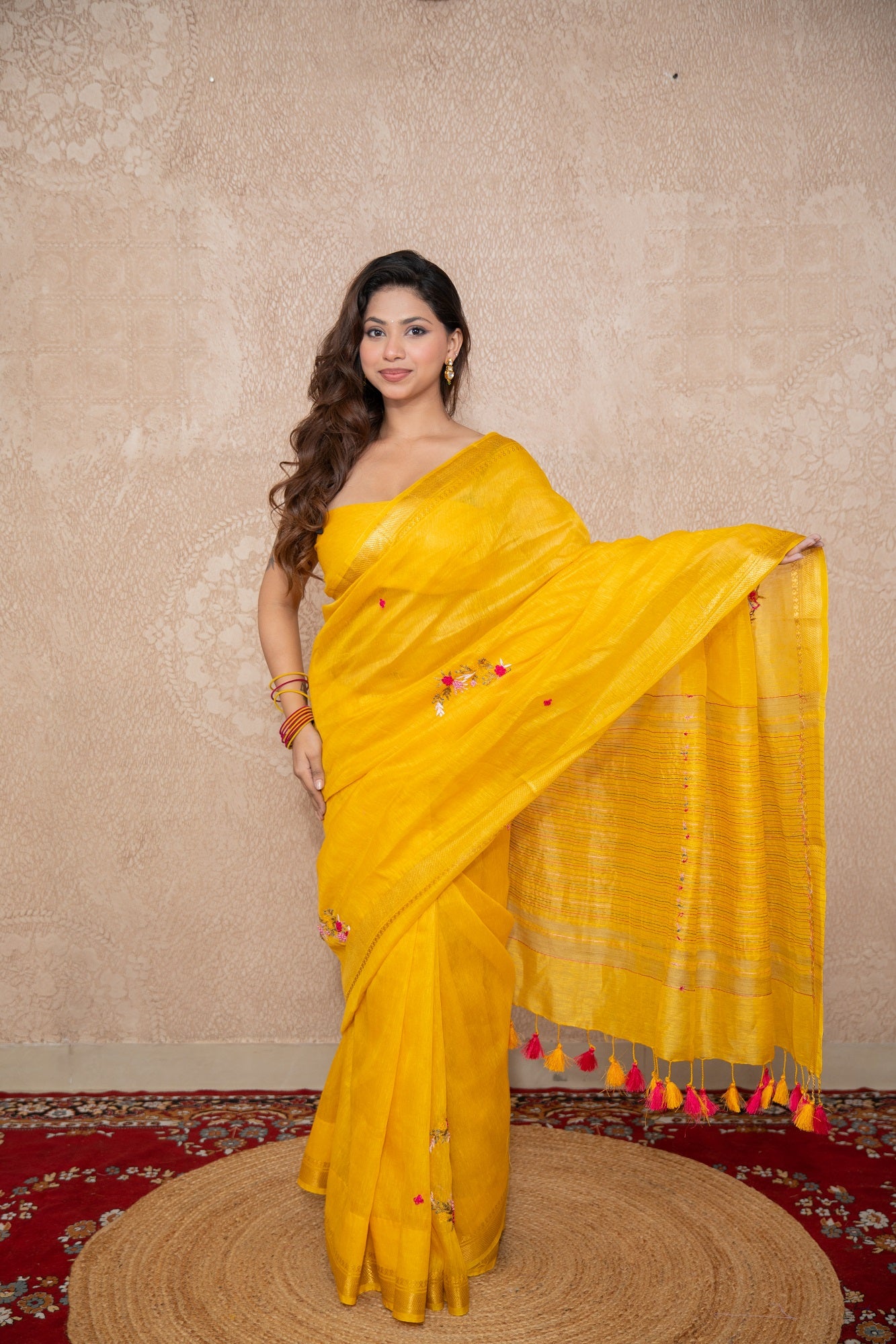 Ishya- Yellow Silk Linen Saree