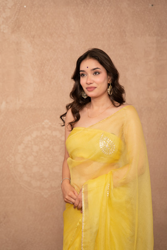 Jiya- Yellow Kota Silk Saree