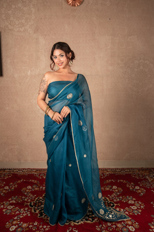 Kanak - Blue Gota Jaal saree